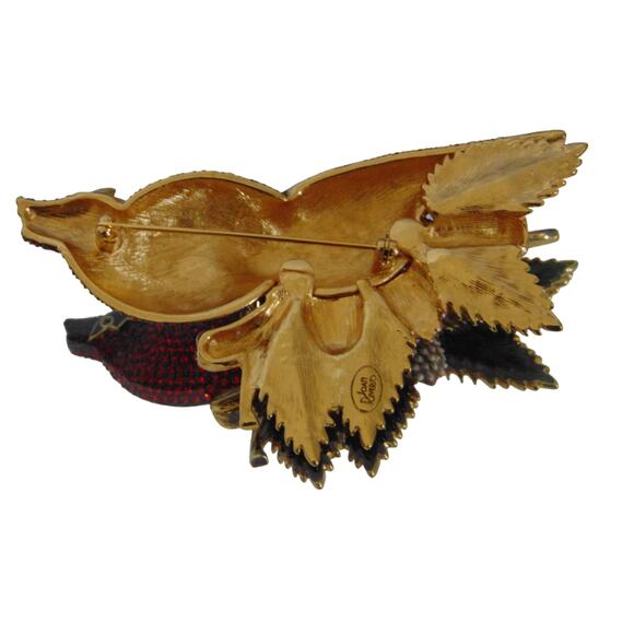 Joan Rivers BROOCH PIN Pair RED CARDINAL BIRDS Perched LG 4" Crystal Rhinestones - Picture 5 of 6